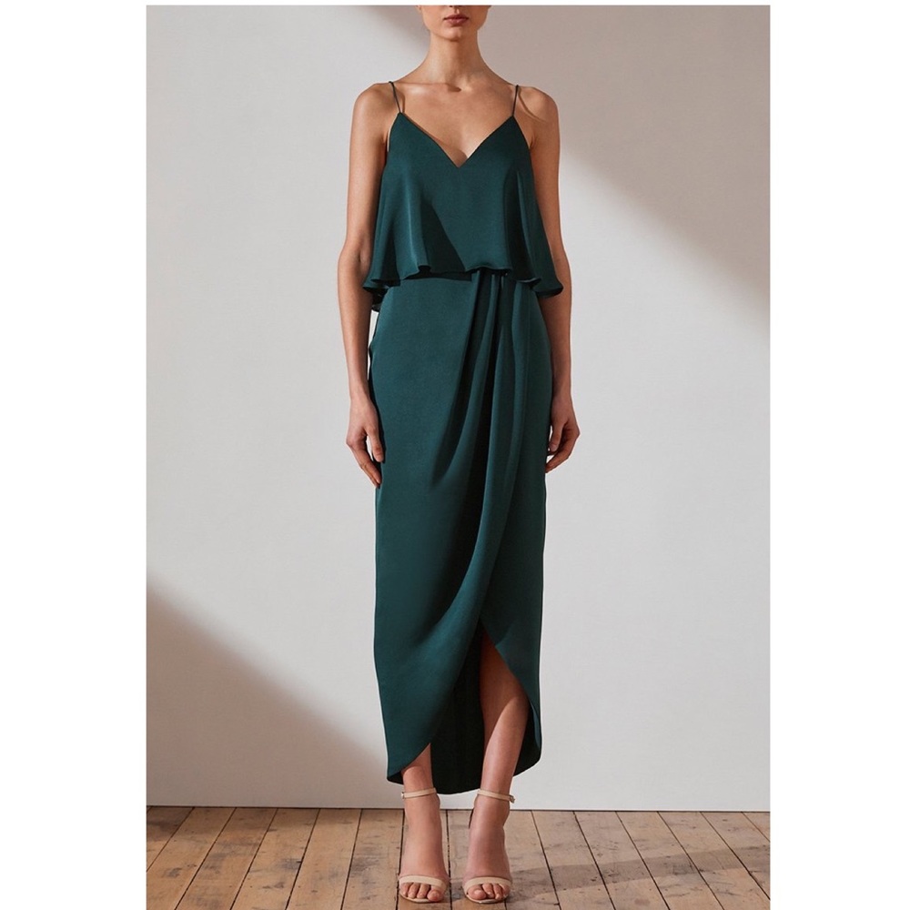 Shona Joy Deep Teal Draped Midi Dress
